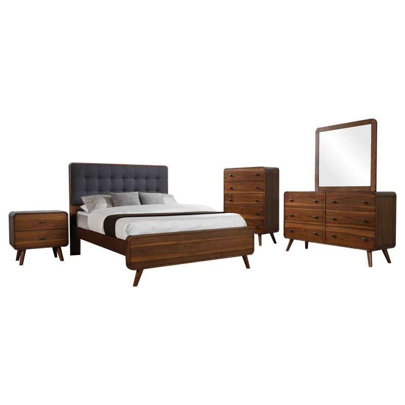 Ensemble de chambre avec grand lit 5 pièces Heigl Noyer foncé, Grand