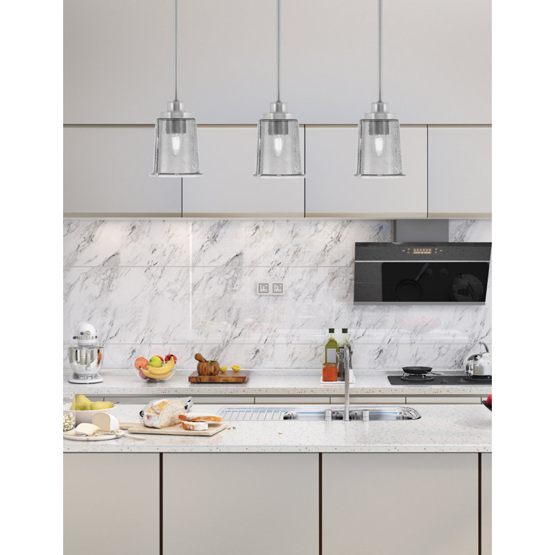 Suspension Alirra Mini, nickel brossé, verre fumé à bulles de 13,3 cm, Clear; Black/Brushed Nickel