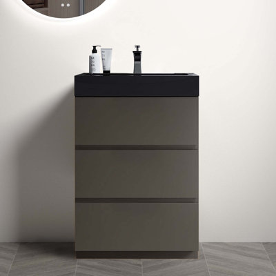 Modern Freestanding Bathroom Vanity With Sink Basin Without Drain And Faucet 37" H x 24" W x 18.1" D