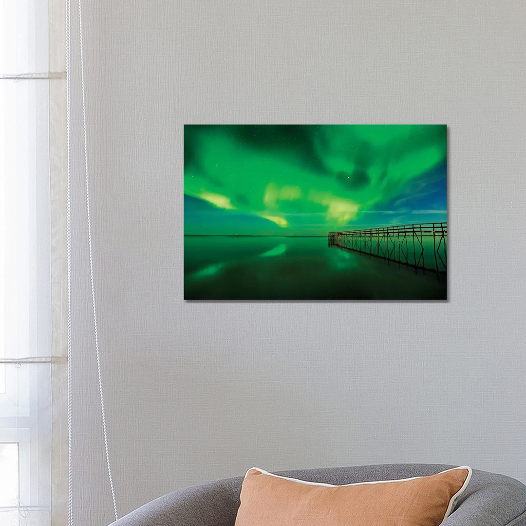 Canada, Manitoba, Winnipeg. Northern Lights Reflected in Lake Winnipeg by Jaynes Gallery - Wrapped Canvas Photograph