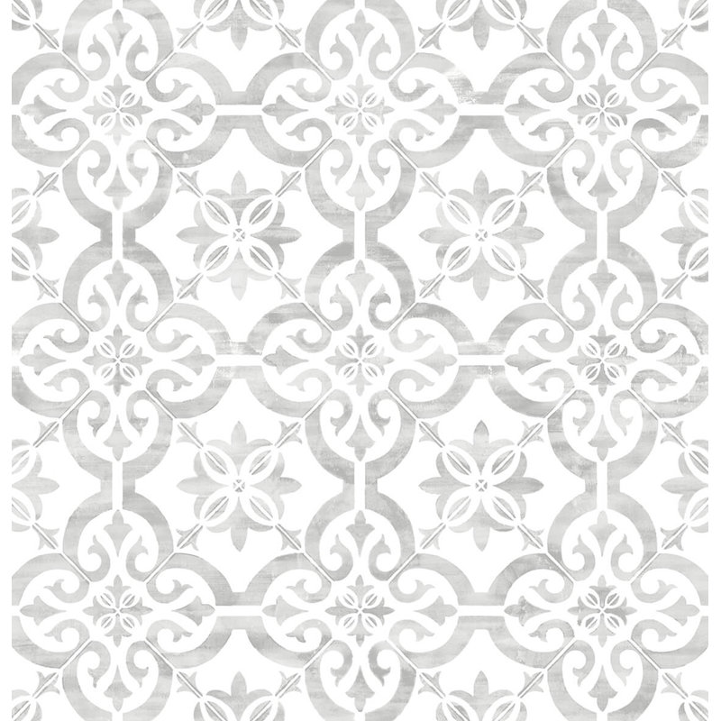 Rouleau de papier peint adhésif L 18 pi x l 20,5 po Haylia Porto Tile Riviera, Brume