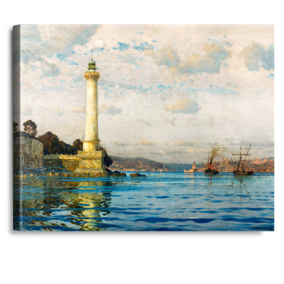 The Ahirkapi Lighthouse by Michel Zeno Diemer Sailboat Warship Painting Reproductions ,World Classic Reproductions For HomeDecor
