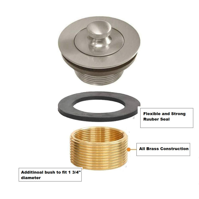 Maui - Lift & Turn Style Conversion Kit Bathtub Tub Drain Assembly, All Brass Construction, Brushed Nickel