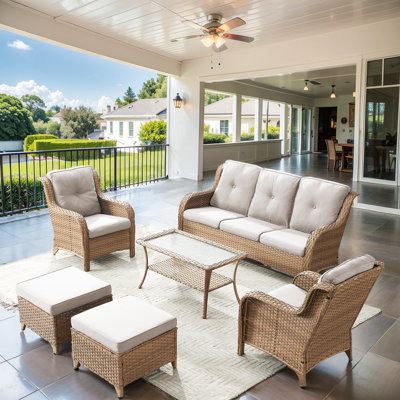 Carolina 6-Piece Wicker Outdoor Patio Furniture Set With Sofa And Coffee Table