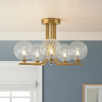 Mid-century 5-Light Water Swirl Bubble Glass Semi-flush Mount