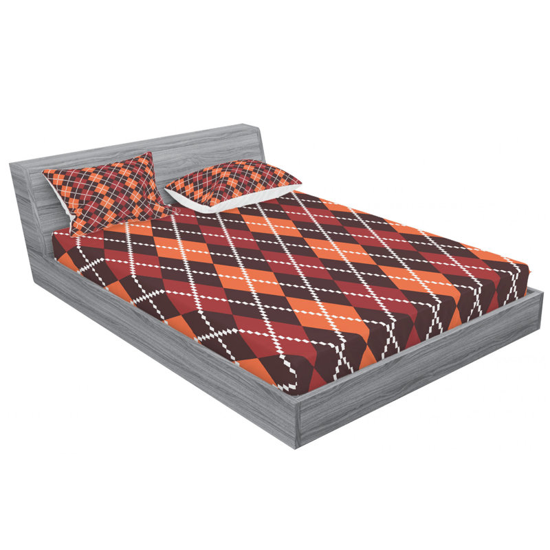 Microfiber Argyle Fitted Sheet, Queen Fitted Sheet with 2 Pillowcases