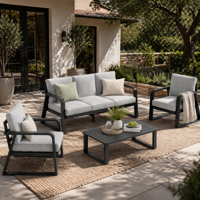 Aluminum Outdoor Patio Furniture Set with Cushioned Sofa, Chairs and Coffee Table