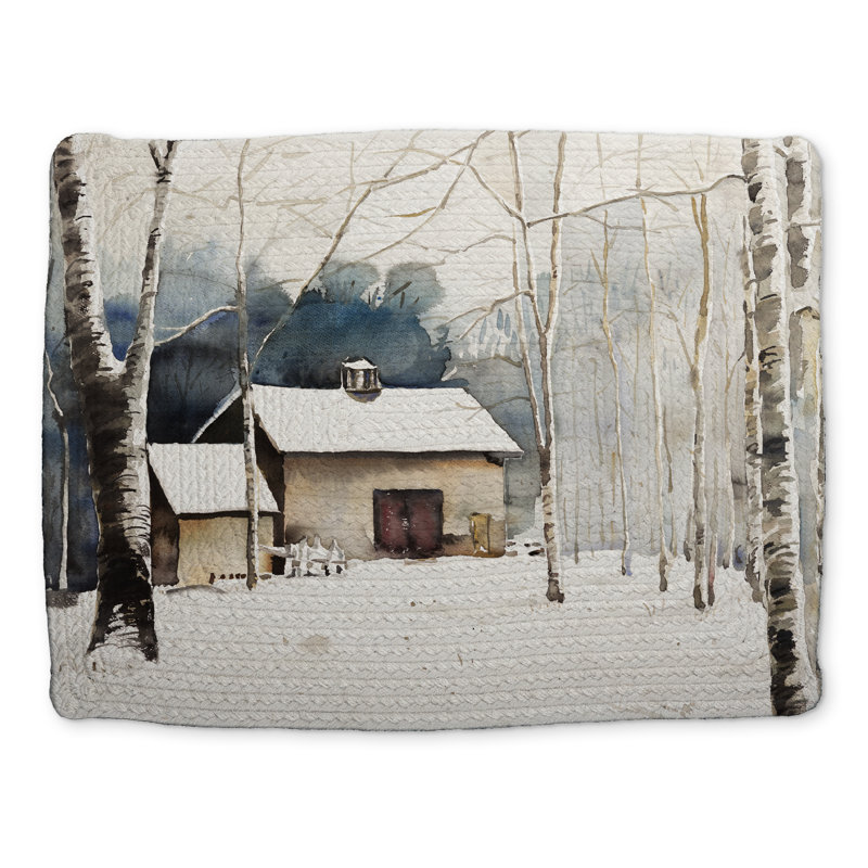 Blue Rustic Bedroom Braided Placemat | Small Winter Barn Decor