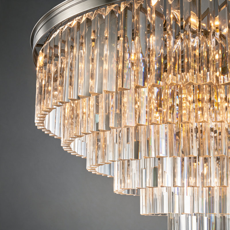 Lustre moderne en cristal 25 lumières 39 po, H 21,7 po x l 39 po x P 39 po, Nickel brossé, 25 lumières