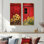 Tournesols et la grange rouge I - art mural floral, collection 2 panneaux