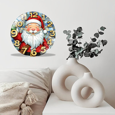 12-Inch Silent Tempered Glass Wall Clock, " Festive Christmas Santa Clock Wall Art Decor ” Silent Non-Ticking Clock, Battery Operated (AA Batteries Not Included), Artistic Home Decor