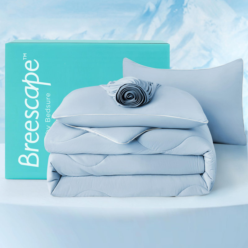 Bedsure Double-Sided Cool Tech Lightweight Comforter Set, King Comforter + 3 Additional Pieces, Blue