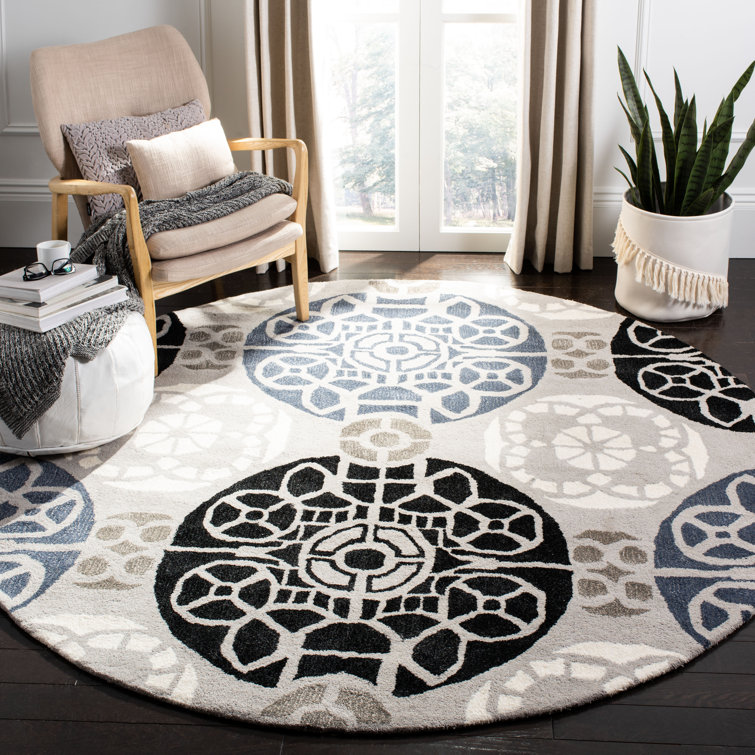 Eaton Wyndham Hand Tufted Wool/Viscose Damask Rug in Blue/Gray/Black