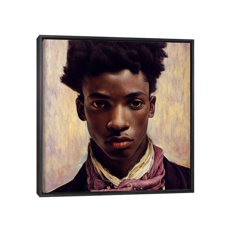 Young Poet, 2023, Distressed Black Floater Framed Canvas, 26" H x 26" W x 1.5" D, No Mat