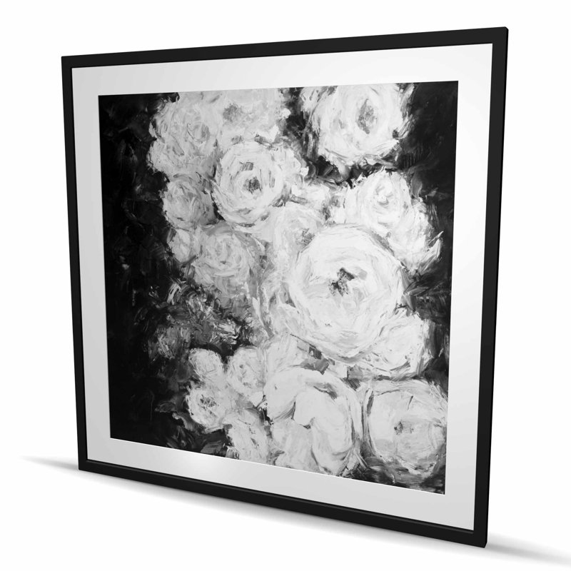Jardin de roses monochromes - imprimé mat gris encadré pour la décoration
