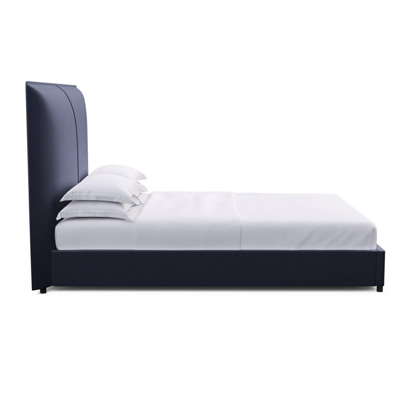 Mansfield Upholstered Bed, California King, Plush Velvet Blue Print, Weathered