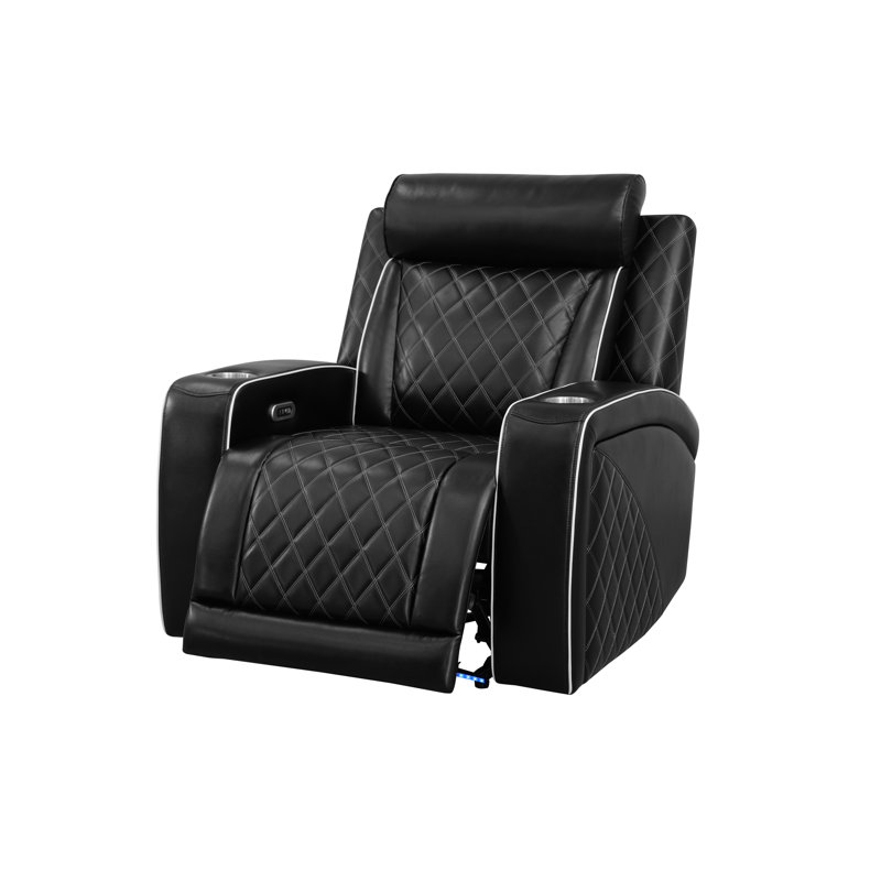 Fauteuil inclinable électrique de 37,5 po de largeur moderne en similicuir noir