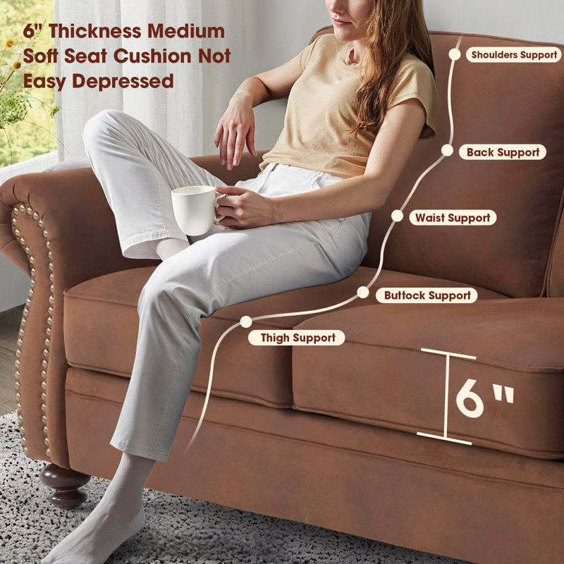 71.5'' Wide Fabric Loveseat Rolled Arm Sofa, Caramel