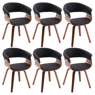 Modern Upholstered Dining Chairs, Black Faux Leather With Wooden Legs, Soft Padded Seat And Back, Scandinavian Kitchen And Dining Room Side Chairs​​