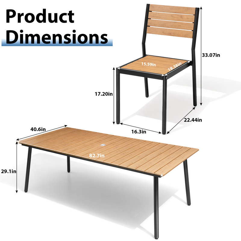 Cyanna 6 - Person Metal Patio Dining Set with Rectangular Table, Brown/Black