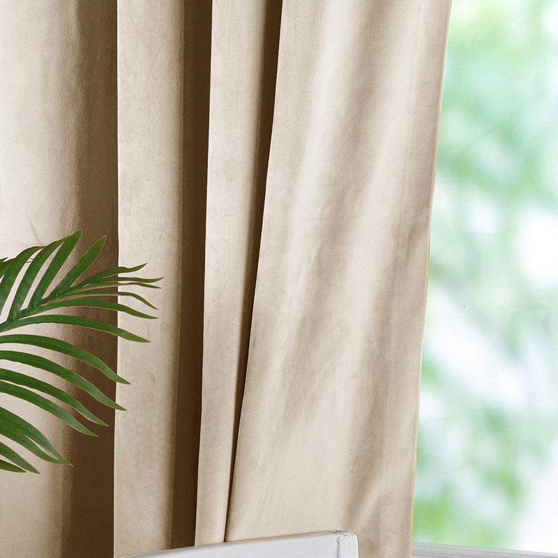 Reede Luxury Crushed Velvet Eyelet Curtains - Fully Lined, Heavy Plush Drapes, 168cm Width x 137cm Drop, Beige