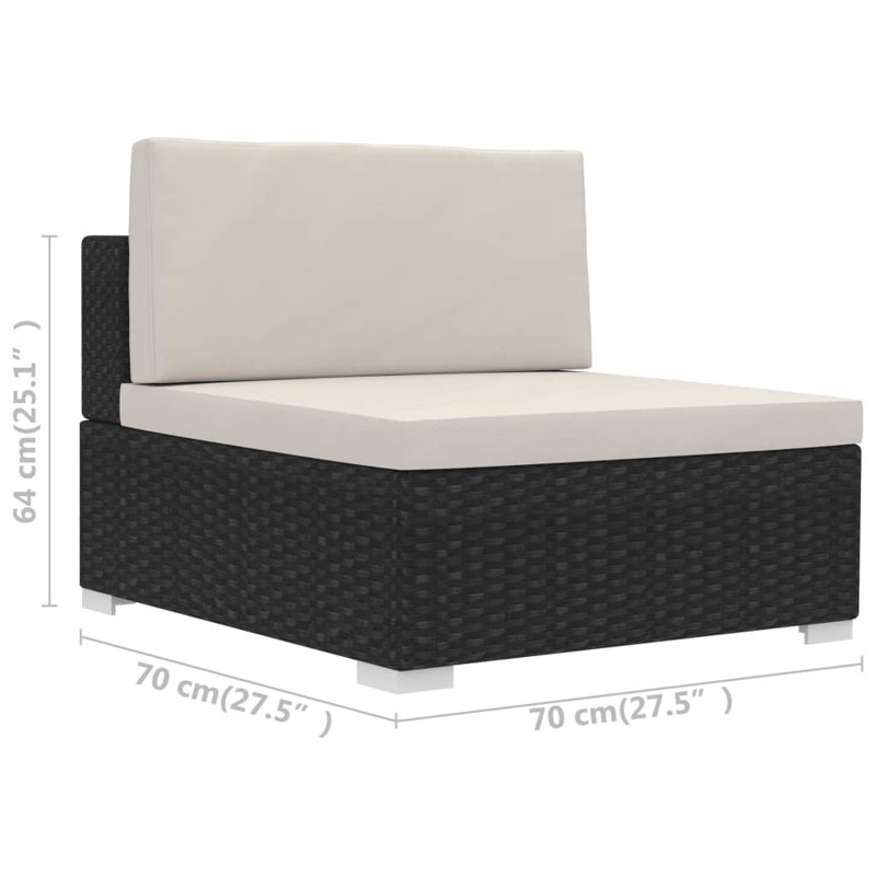 Ciaron 27.4" Wide Rectangle Patio Sofa with Cushions, Black, Cream White, 4