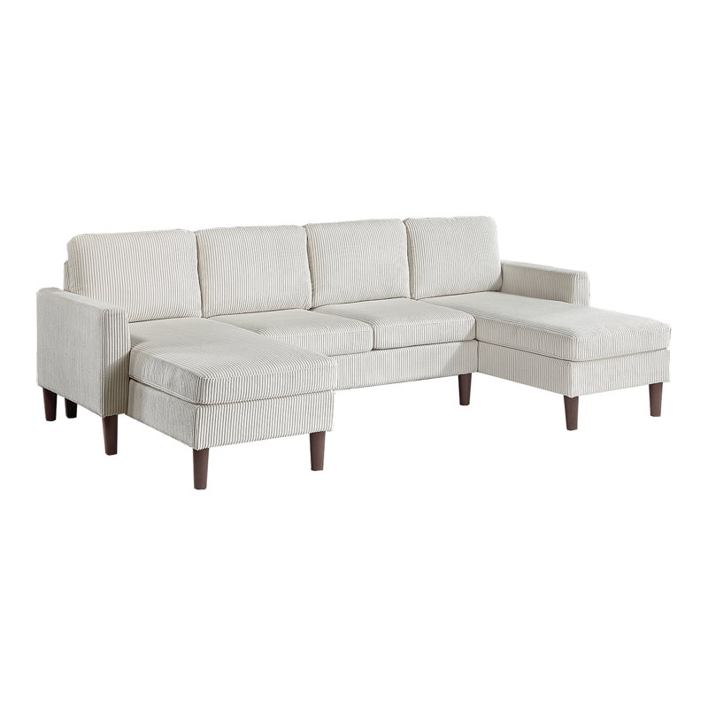 3-Piece Sectional Set, Beige Corduroy