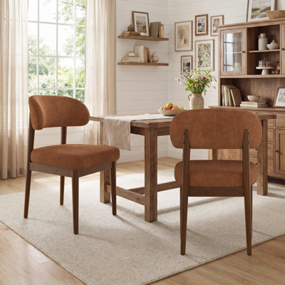 Modern Upholstered Dining Chair With Back, Chenille Fabric Cushion Seat & Rubberwood Legs
