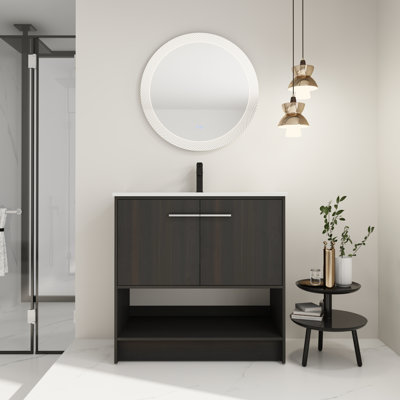 Meuble-lavabo moderne 36 po avec lavabo en céramique et rangement à fermeture en douceur