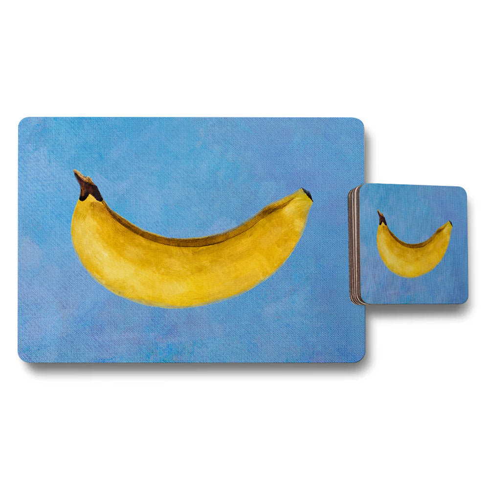 Banana Art Placemats And Coaster Set On Blue Background