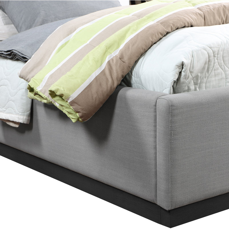Lit à panneau tapissier Citori, Tissu texturé en lin gris, Simple