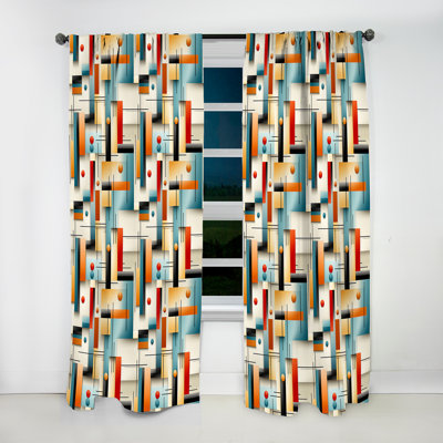 Rideau obscurcissant géométrique abstrait - Beige Turquoise Retro Revival