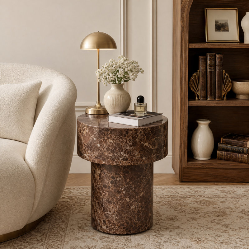 Table d'appoint à cylindre moderne - Structure en bois massif avec base ECC durable - Aucun assemblage requis - Résistant aux rayures et aux taches