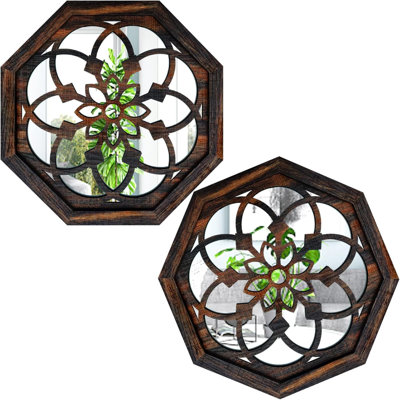2 miroirs muraux octogonaux 2 pièces, miroir de style campagnard rétro pour décoration murale, miroir décoratif de couleur caramel pour vestibule, salle de bain, chambre à coucher. (12 po x 12 po)
