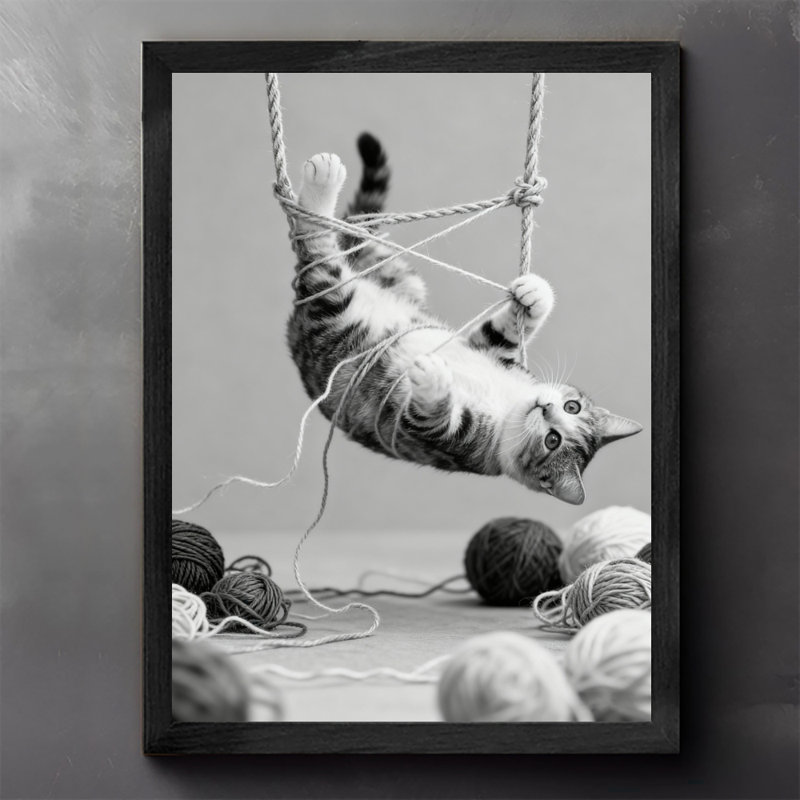Reproduction d'art encadrée noire rétro par chats, H 11 po x l 9 po