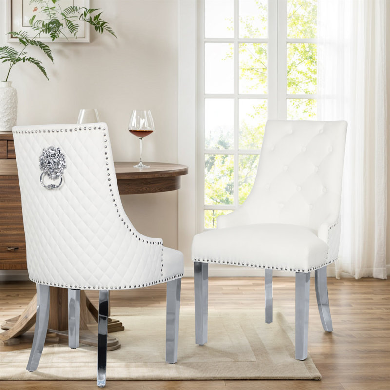 Devleta Velvet Dining Chairs, Tufted Mid-Century Modern Dinning Chairs w/Metal Legs for Kitchen Dining Room, Beige