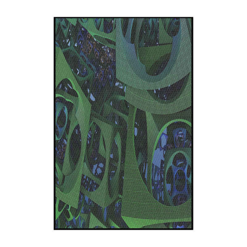 Tapis vert/bleu à motifs, Rectangle 5 pi x 7 pi