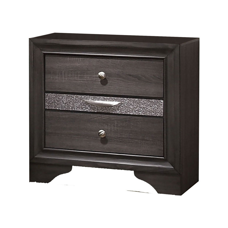 Gray Contemporary Nightstand with 2 Storage Drawers and Built-In Jewelry Tray