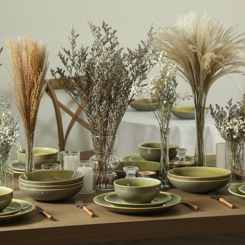 Stone Lain Riley 32-Piece Dinnerware Set Stoneware, Green