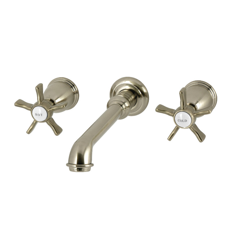Kingston Brass Hamilton Double-Handle 3-Hole Wall Mount Bathroom Faucet, Brushed Nickel