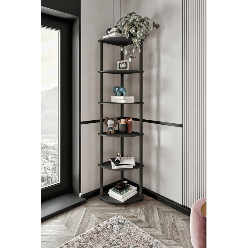 Bibliothèque moderne noire 67,3 po x 13,4 po x 13,4 po | 100% panneau de fibres à densité moyenne avec pieds en kraft comprimé | Conception élégante de couleur unie | Parfaite pour le bureau personnel, le salon et le bureau, la solution de rangement compacte et élégante