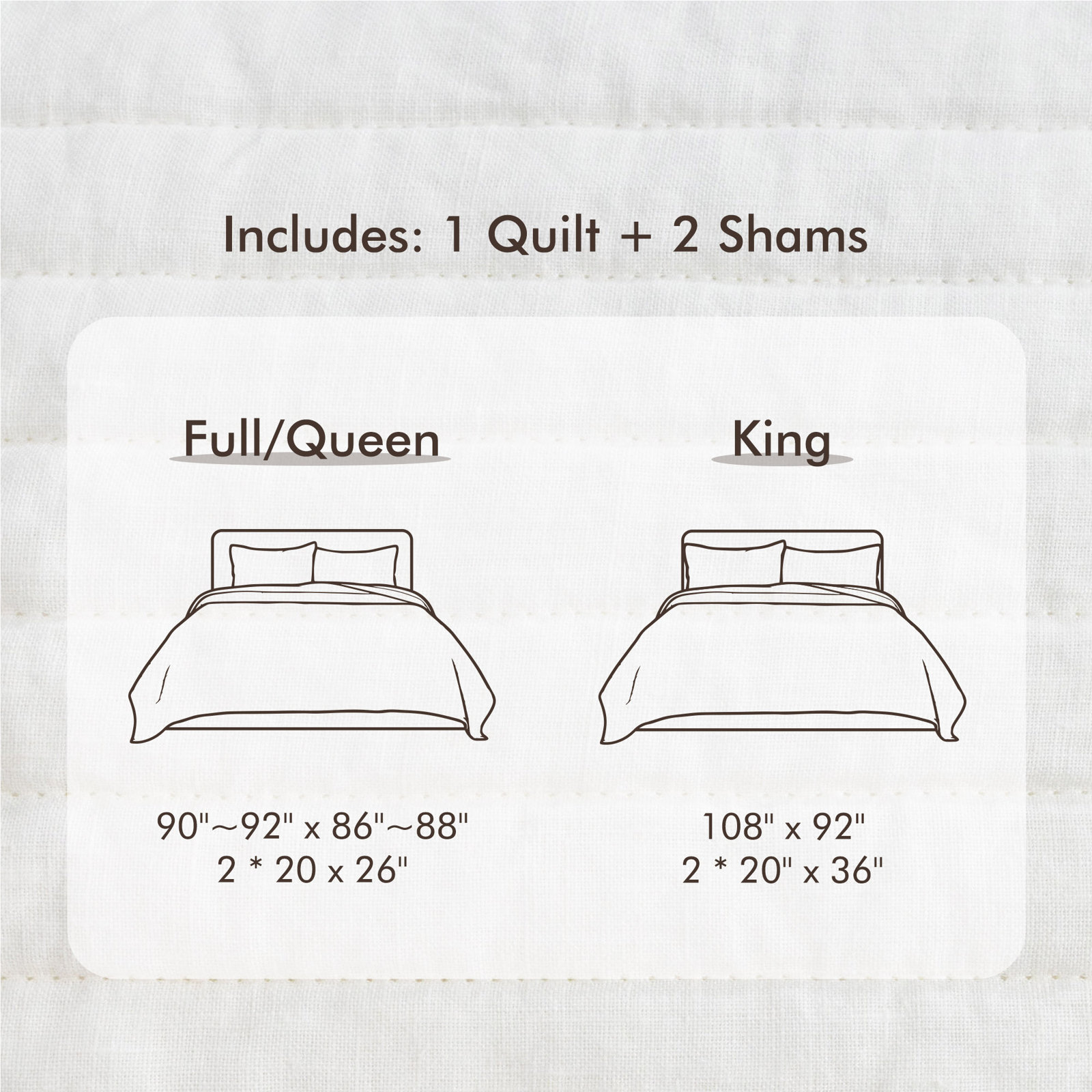 100% French Linen Channel Quilted Breathable Quilt Set With Shams, Queen Quilt + 2 Standard Shams, White