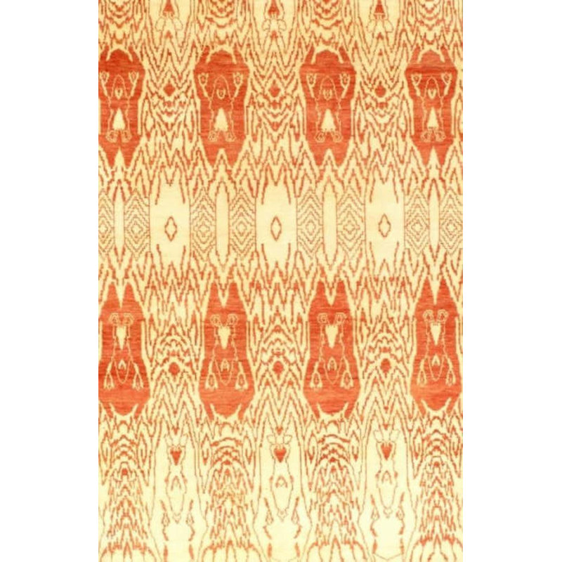 Tapis de couleur rouille / beige fait à la main en coton / laine Ikat