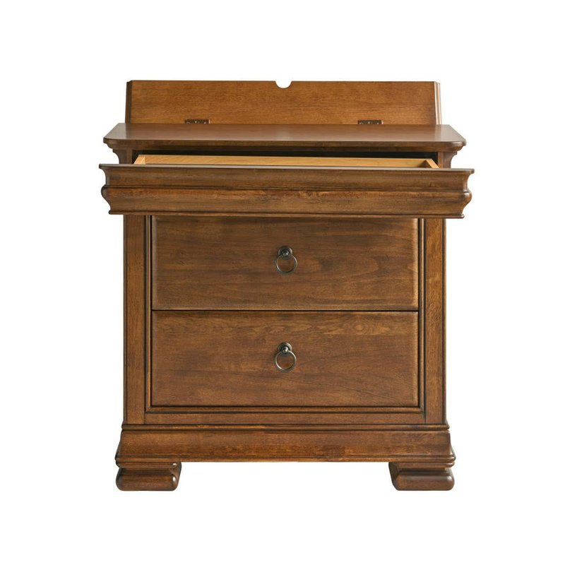 Nouvelle table de chevet Lou à 2 tiroirs en bois massif, Cognac