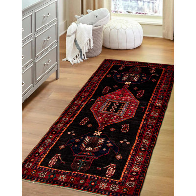 Demeturis One-of-a-Kind Runner 4'8" X 9'7" 1990s Runner Wool Area Rug Black