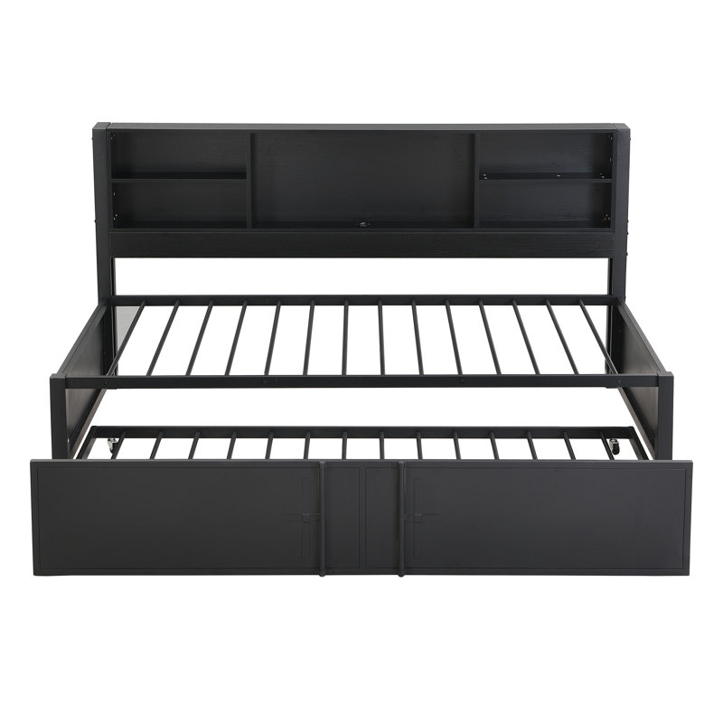 Metal  Daybed With  Trundle, Black