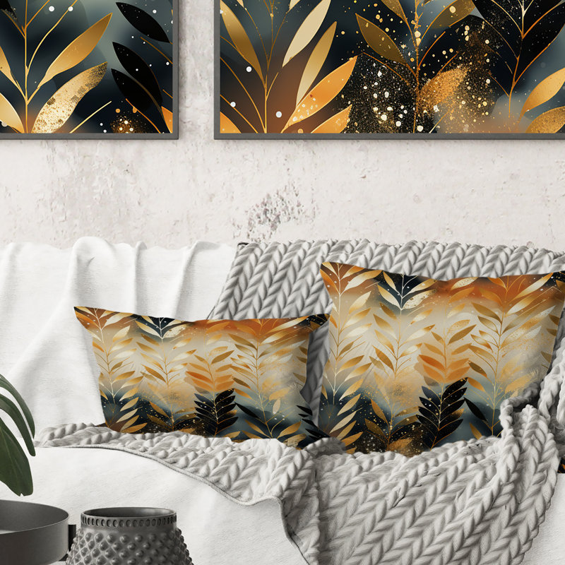 Coussin décoratif en polyester à chevrons dorés Goldern, H 18 po x l 18 po