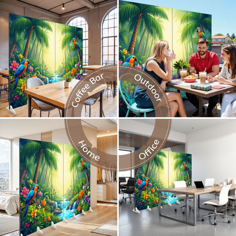 6 panneaux paravents pliables Paravents multicolores Jungle tropicale colorée Cascade d'écrans Toile Séparateur de pièce Paravent de protection autoportant Cloison d'intimité