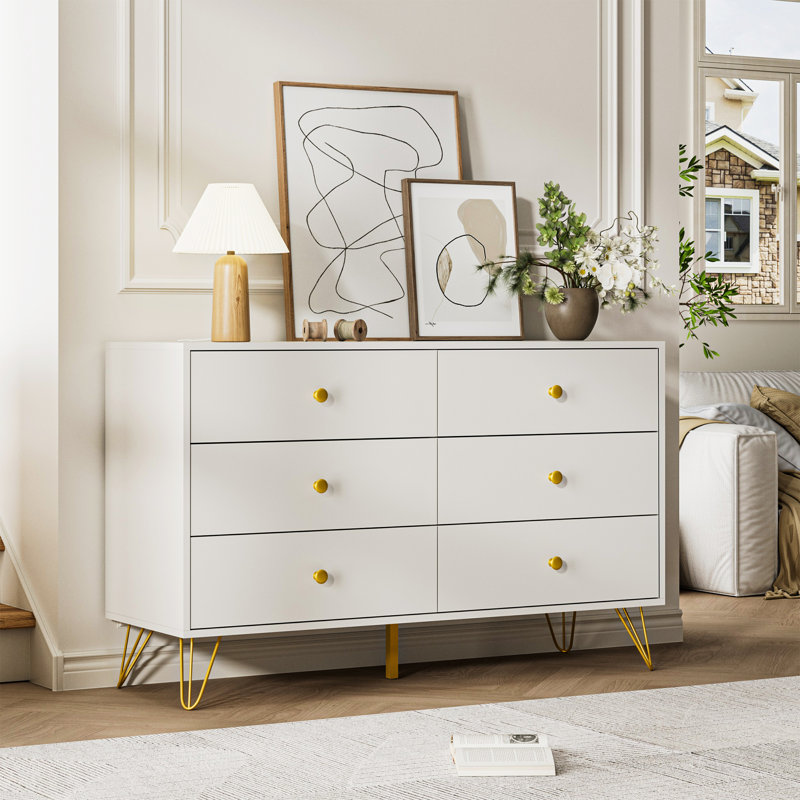 Commode blanche 6 tiroirs Ziyah, Blanc