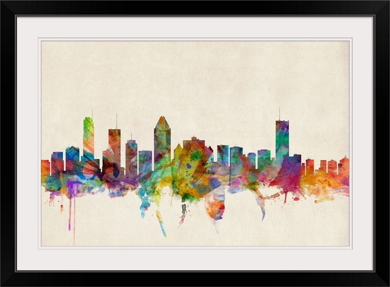 «Montreal Canada Skyline» par Francy, impression, Cadre noir, H 28 po x l 38 po x P 1 po